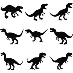 A set of Group Dinosaur vector Silhouette, isolated white background