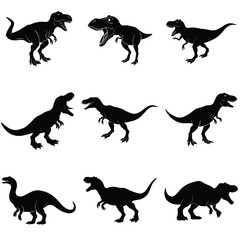 A set of Group Dinosaur vector Silhouette, isolated white background