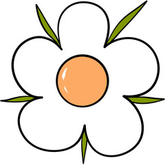 Daisy floral with green leaves doodle clipart