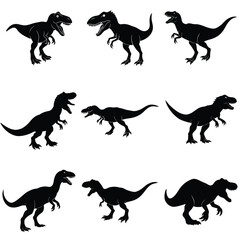 A set of Group Dinosaur vector Silhouette, isolated white background