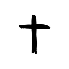 Handdrawn black cross on transparent background