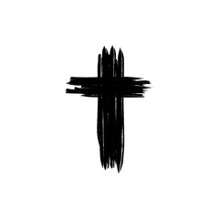 Handdrawn black cross on transparent background