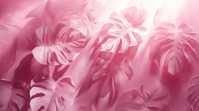 Pink Monstera Leaves Illuminated Background Design