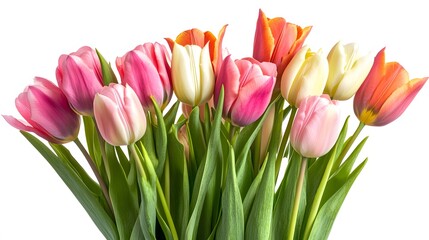 Fototapeta premium A fresh bunch of tulips, clean white background, transparent isolate