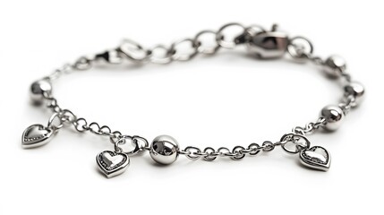 A silver bracelet with charms, clean white background, transparent isolate