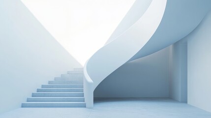 Obraz premium Abstract Modern Architecture: Light Blue Curved Staircase in Minimalist Interior