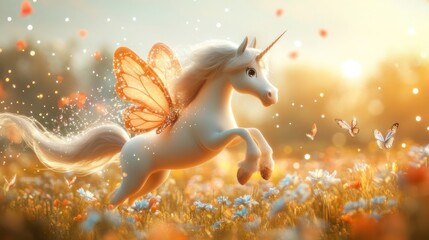 Magical Unicorn Gallops in a Sunrise Meadow