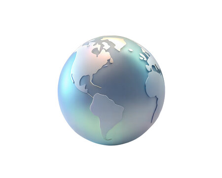 A modern holographic 3D globe icon with world map contours, isolated on white background, ideal for global, international, and technology-related content.