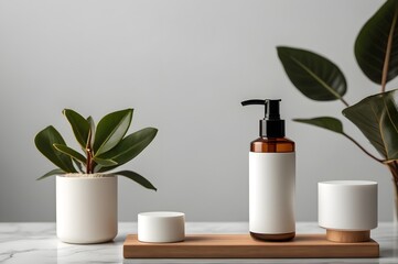 mockup cream tube stand on a bathroom table