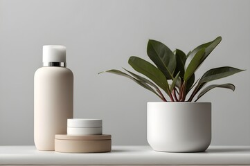 mockup cream tube stand on a bathroom table