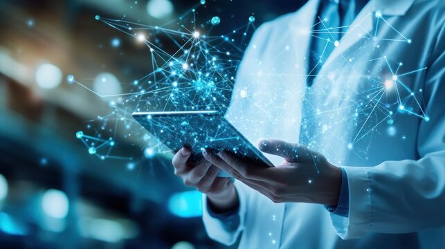 Digital Healthcare: Doctor Using Tablet with Network Connections