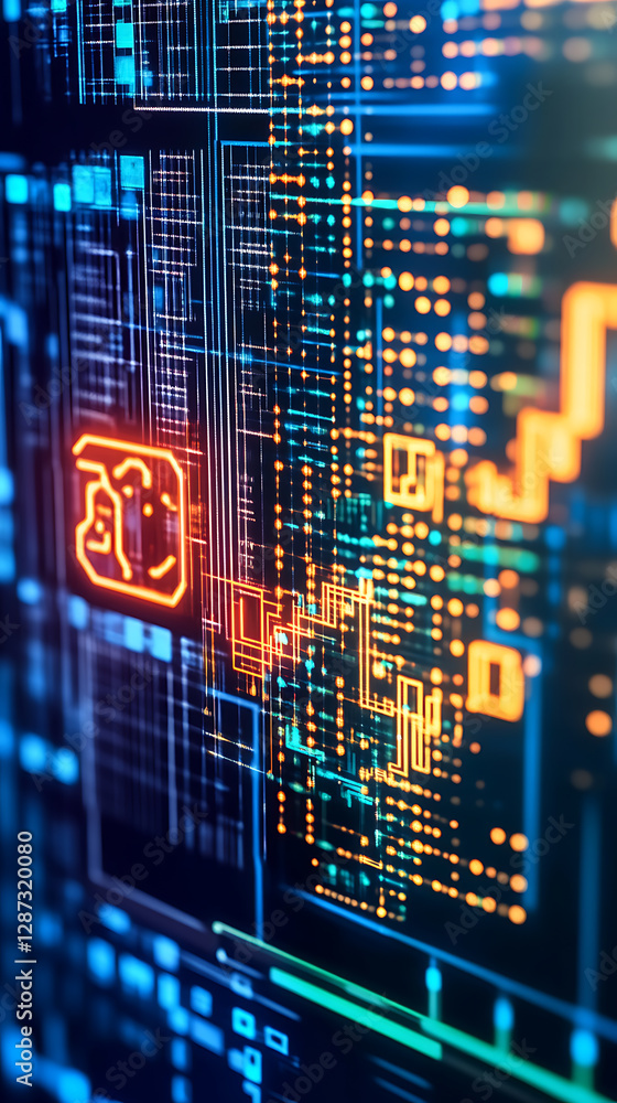 Poster exploring data visualization techniques digital environment graphic design abstract high-tech futuri