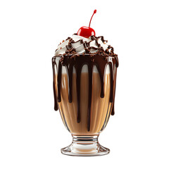 Fluffy 3D Cartoon Chocolate Milkshake with Glowing Effect Isolated on Transparent Background