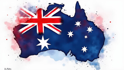 Abstract grunge sketch of the flag of Australia , alcohol ink, watercolor on the whie background