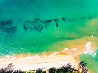 Summer seascape beautiful waves,Tropical sea water in sunny day, Top view from drone camera,Amazing...