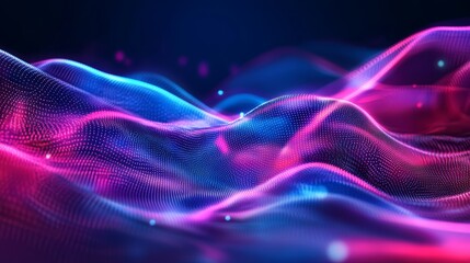 Fototapeta premium Futuristic neon metaverse digital background with psychedelic holographic cyber elements, featuring abstract glowing lights and high-tech virtual reality aesthetics in a sci-fi cyberspace concept