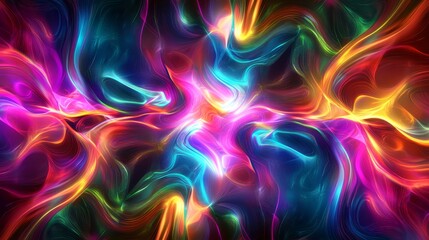 Fototapeta premium Futuristic neon metaverse digital background with psychedelic holographic cyber elements, featuring abstract glowing lights and high-tech virtual reality aesthetics in a sci-fi cyberspace concept