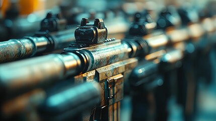 Weathered Assault Rifles In A Row