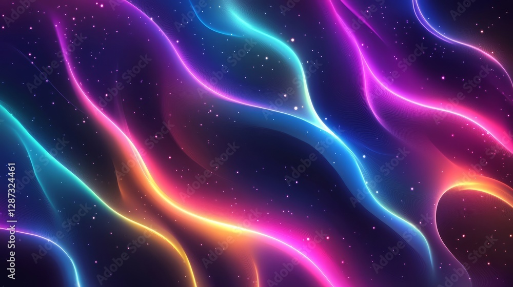 Poster futuristic abstract light pattern with glowing neon streaks and dynamic motion blur, creating a high