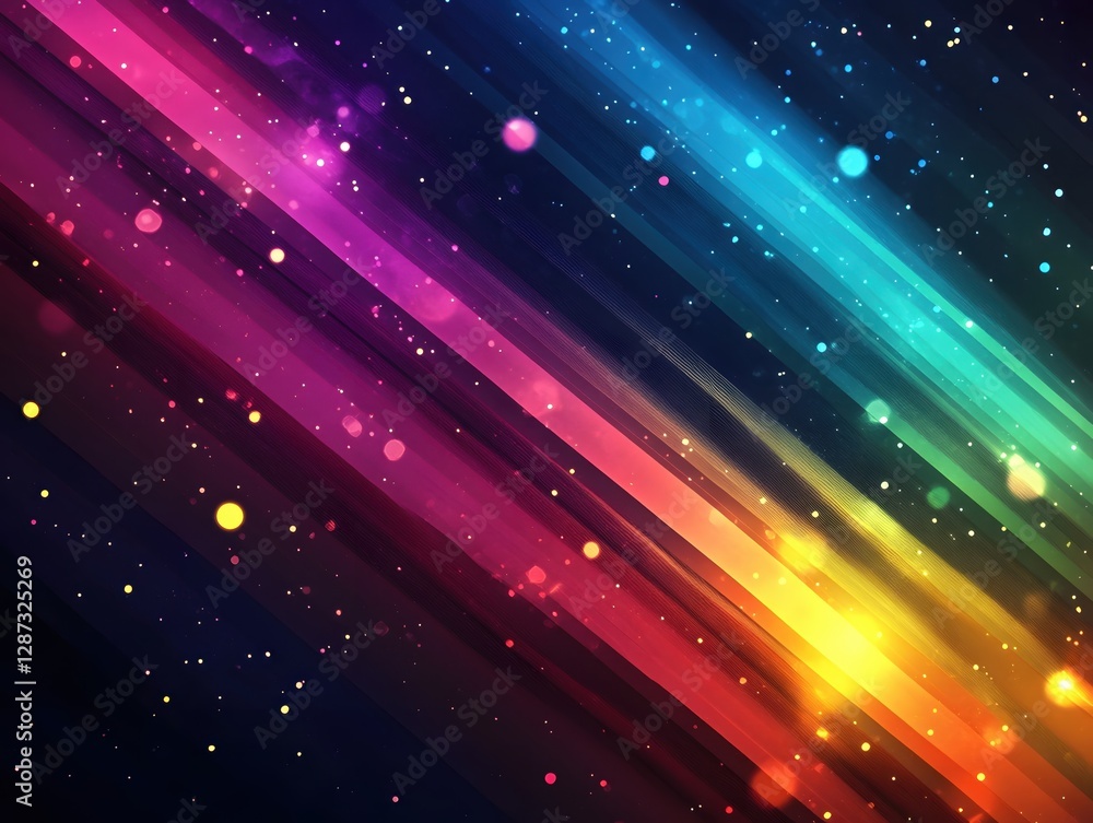 Poster Abstract Colorful Light Streaks with Bokeh Effect and Sparkles Dynamic Background Image
