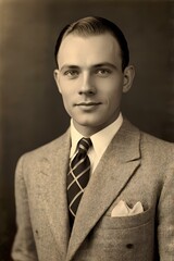 Elegant Vintage Business Man Portrait in Classic Suit Fashion Sepia Style