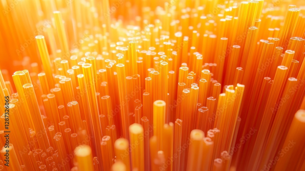 Poster 3d illustration of abstract orange optical fiber particles flowing in a dynamic wave pattern, showca