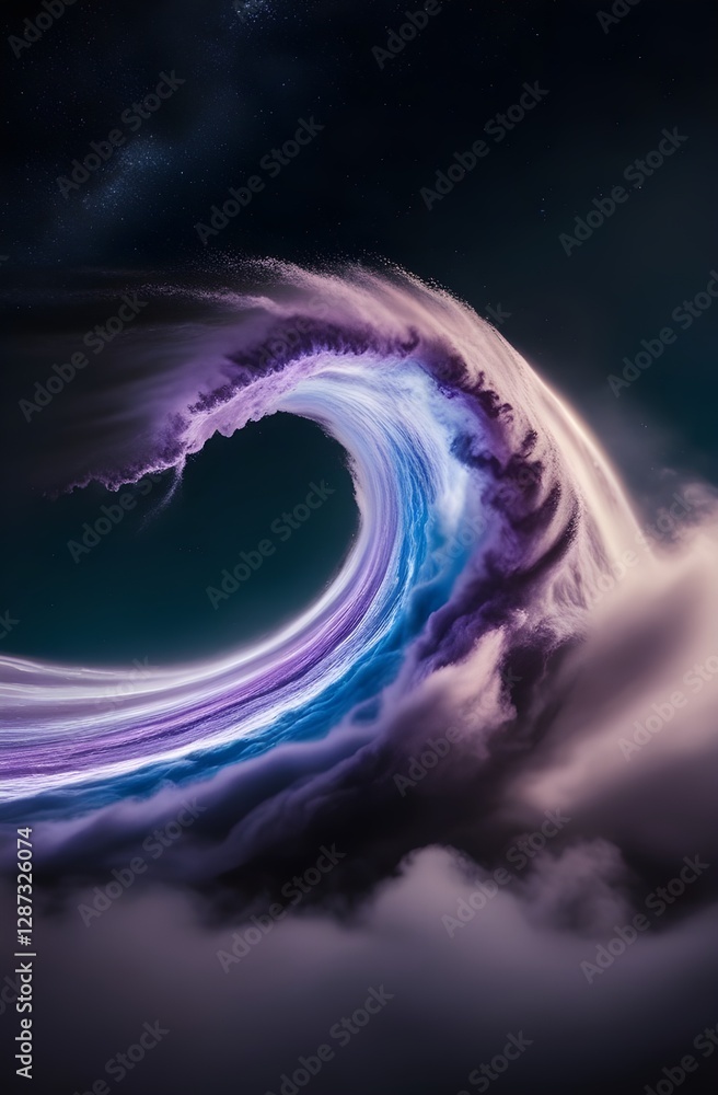 Wall mural a dynamic and colorful wave arcs dramatically against a dark background, emanating a sense of moveme