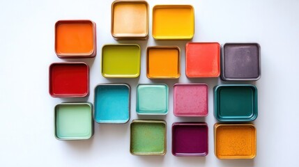 Colorful Square Containers Arranged on White Background