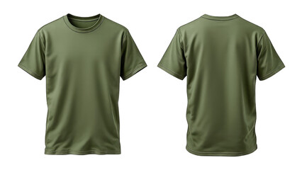 Blank Olive t shirt front and back mockup isolated on white background