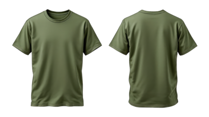 Blank Olive t shirt front and back mockup isolated on white background