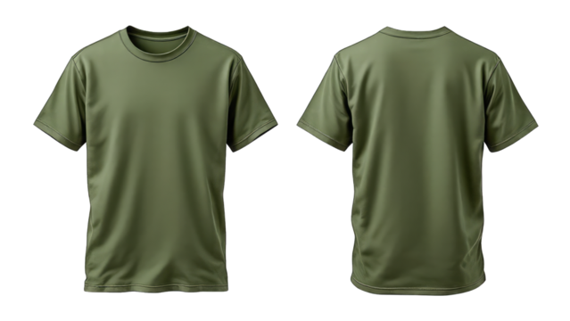 Blank Olive t shirt front and back mockup isolated on white background