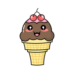 vector illustration of ice cream with cherry topping with chocolate flavor