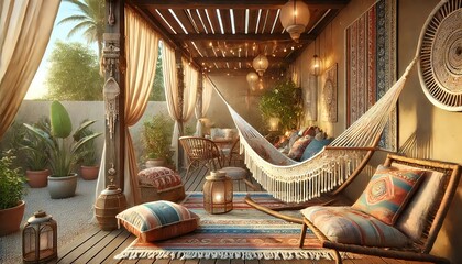 Obraz premium ボヘミアンスタイルのリラックステラス｜Bohemian Style Relaxing Terrace