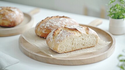 Freshly Baked Artisan Bread on Wooden Board
