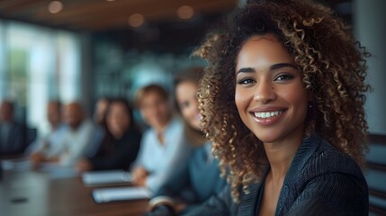 a photorealistic image of professionals gathered around a round table in a modern corporate meeting room, engaged in a friendly and productive discussion, natural expressions, soft overhead lighting, 