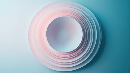 Abstract composition featuring layered circular shapes in soft pink and blue hues, creating a serene visual effect ideal for modern design and artistic backgrounds