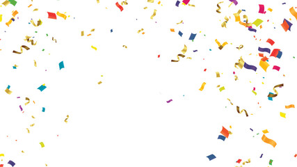 Vector serpentine, abstract background with many falling tiny colorful confetti pieces and ribbon. Carnival, Christmas or New Year decoration colorful party pennants for birthday