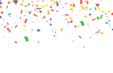 Vector serpentine, abstract background with many falling tiny colorful confetti pieces and ribbon. Carnival, Christmas or New Year decoration colorful party pennants for birthday