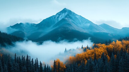 Misty Mountain Autumn Sunrise