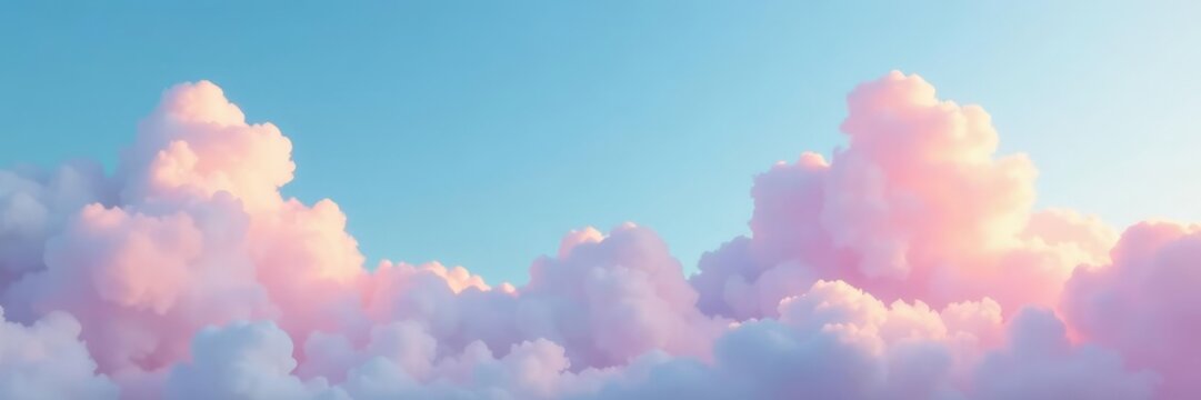 Soft pink and blue clouds float effortlessly across a clear blue sky with hints of warm light, float, clear, milder