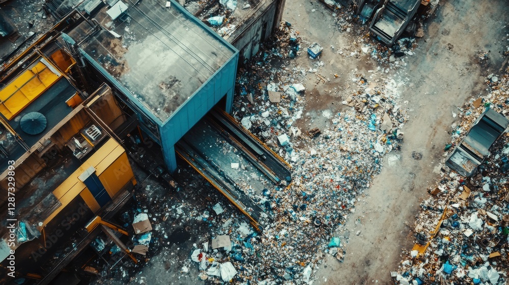 Aufkleber recycling plant with conveyor belts and sorted waste in an industrial setting showcasing waste manag
