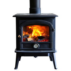 A Strong Gusty Flame from a Wood Burning Stove Isolated on Transparent Background