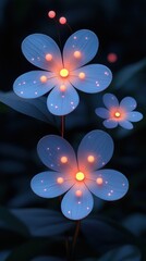 Digital Illustration of Glowing Floral Arrangement with Radiating Blue Petals