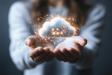 Businessperson Holding Holographic Cloud Projection in Hands