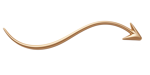 A shiny golden curved arrow, 3D rendered, perfect for design projects needing direction or elegance.