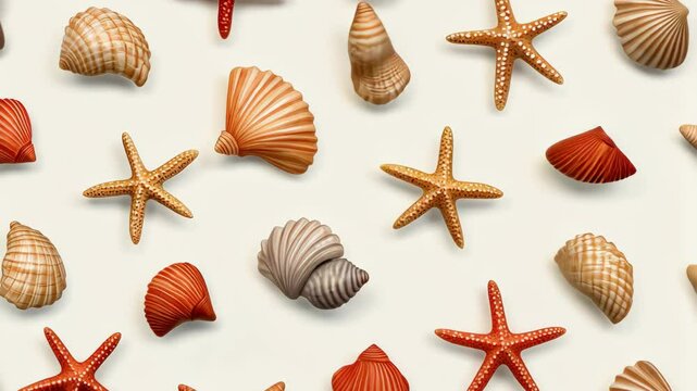 Seashells and Starfish Pattern on Sandy Background for Summer Beach Design and Coastal Decor