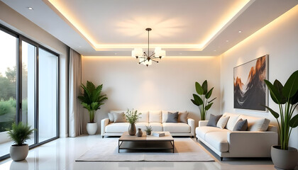 Fototapeta premium modern living room with fireplace