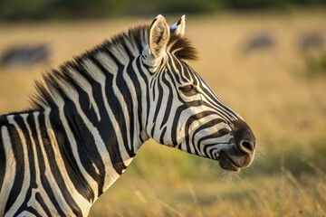 Naklejka premium Zebra with striking black and white stripes in natural habitat