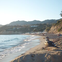 Coastal Seagull at Sunset Beach