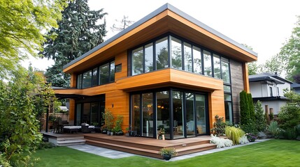 Fototapeta premium A Luxury Wooden House with a Private Garden 